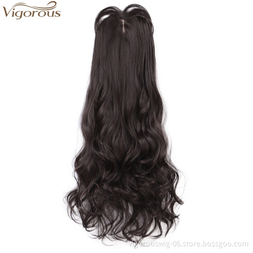 Vigorous Long Wavy Synthetic Middle Part Clip in Hair Topper New Style Hairpiece with Air Bangs for Black Women Hair Extension